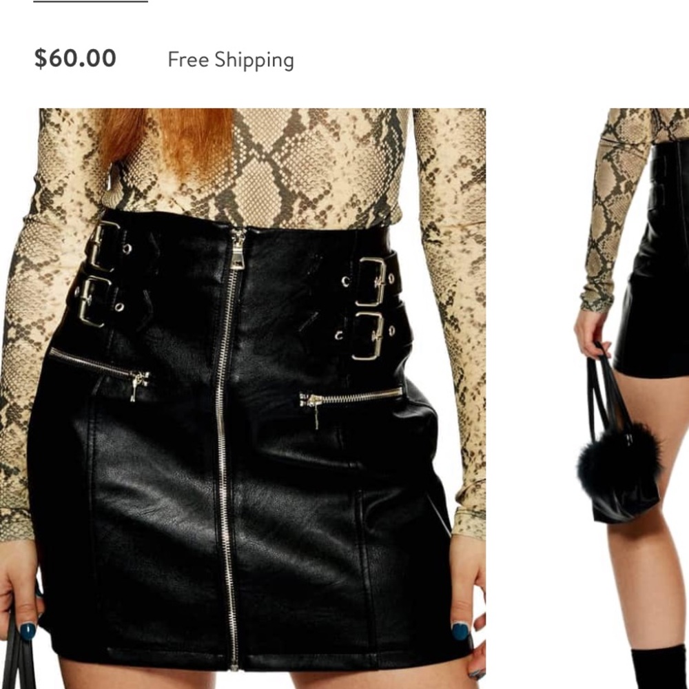Topshop FAUX LEATHER BUCKLE ZIP MINISKIRT NWT